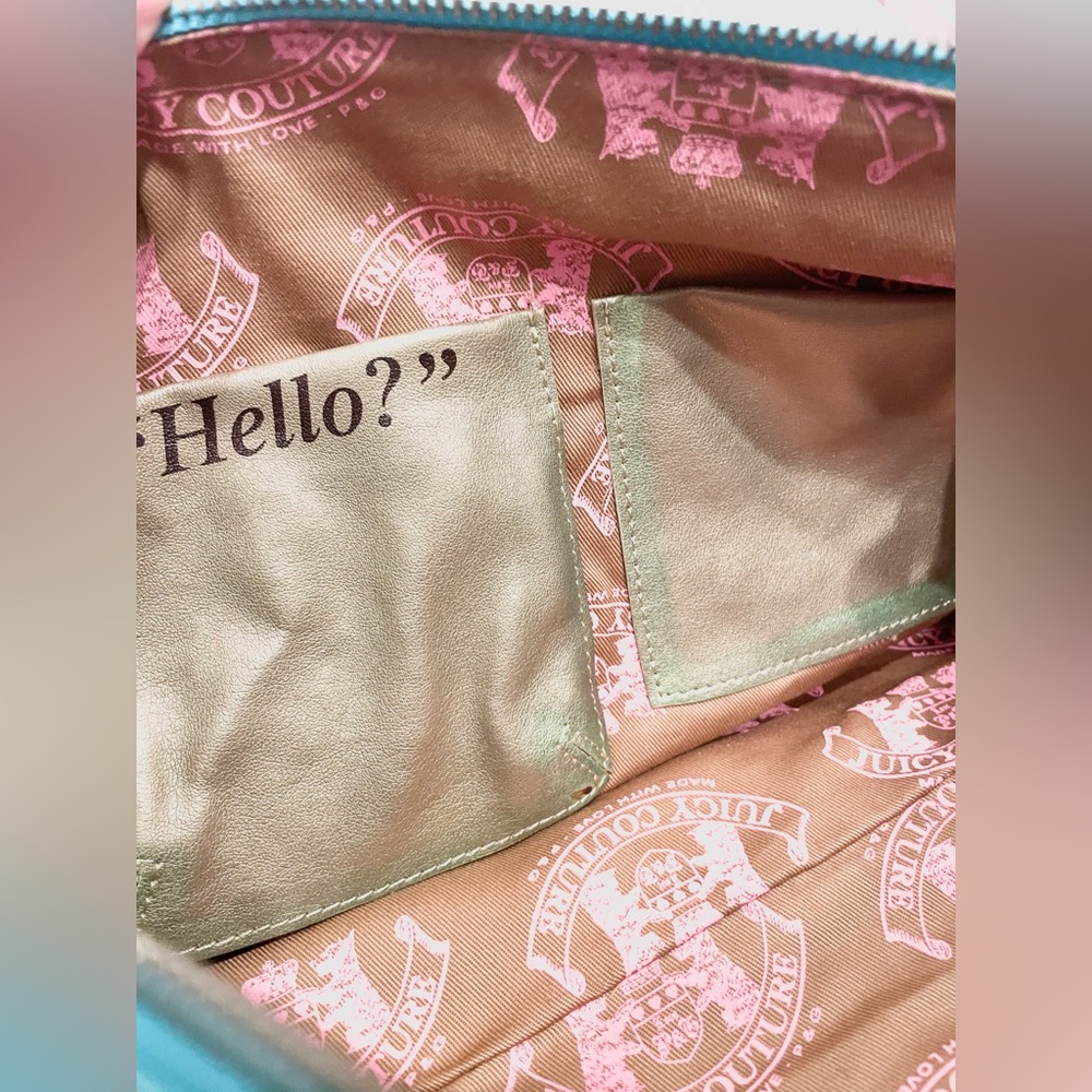 RARE NWT JUICY COUTURE VINTAGE Blue Leather Silver Accent Silk Bow Barrel Bag - Picture 11 of 15